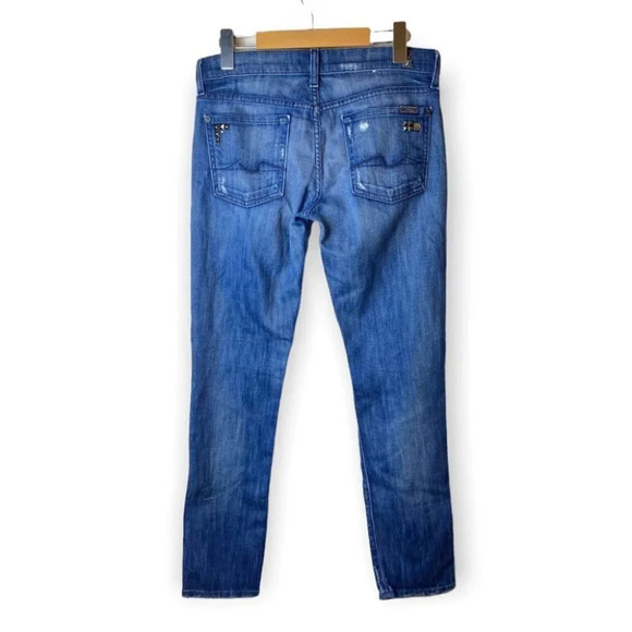7 For All Mankind Josefina Skinny  Boyfriend Studded Distressed Blue Jeans 25 - Picture 2 of 14